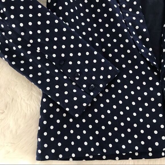 L’ACADEMIE Carter Linen Blazer Open Front Navy Blue White Polka Dot Medium New - Picture 8 of 16